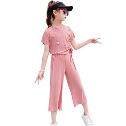 Kids Clothes Girls Tshirt + Pants For Solid Colour Big Summer Children's Costume 210527