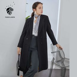 FANSILANEN Casual office ladies black blazer Women double breasted spring coat Female business oversized jacket 210607