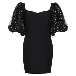 Women Bandage Dress Sexy Black Puff Sleeve Bodycon Party Club Celebrity Clothing es 210515