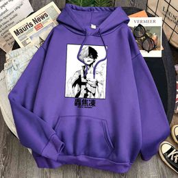 Anime Clothes My Hero Academia Todoroki Shoto Print Fleece Sudaderas Hip Loose Streetwear Hooded Winter Fleece Sweatshirt H1227