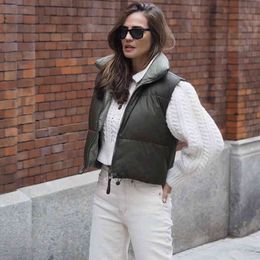 Women Fashion Waistcoat Short Down Vest Coat Double Wear Light Weight Jacket Outwear All-Match Cotton Padded Sleeveless 210521