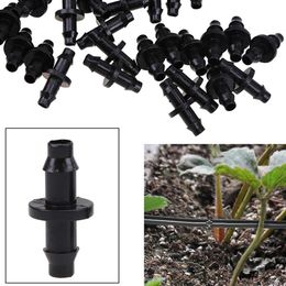 plastic barbed connectors Canada - Watering Equipments 10-100pcs Plastic Garden Drip Irrigation Connectors Double Barbed Joints Capillary Micro Spray Connector For 4 7mm Hose