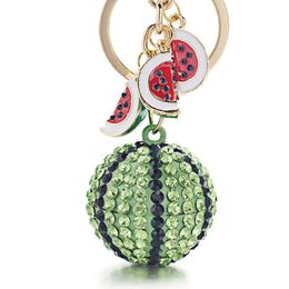 Green Watermelon Ball Pendant Key Chain Ring for Women Bag Car Keyfobs Metal Keychain keyring