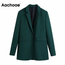 Aachoae Notched Neck Vintage Office Blazer Suits Single Breasted Elegant Ladies Tops Outwear Long Sleeve Solid Blazer Female 210413