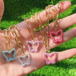 5Pcs Gold O chain necklace, fashion Colourful cz butterfly shaped Rainbow Colour pendant necklace Jewellery
