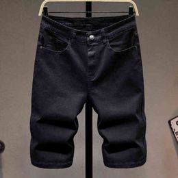 46 44 42 40 Men's Black Denim Shorts Plus Size Summer Loose Straight Elasticity Short Jeans Classic Plus Size Male Clothes H1210