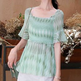 Summer Fashion Chiffon Print Women Shirt Shorts sleeves Blouses shirt top 's Clothing 871B7 210420