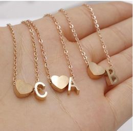 HOT 26 Intial Letter Alphabet Heart Pendant Necklace for Women Gold Silver Colour A-Z Stainless Steel Necklace Chain HOT Jewellery Gift Epacket