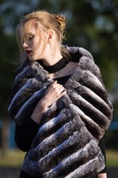 Women's Fur & Faux Arlenesain CUSTOM Lux Women Chinchilla CAPE Coat Scarf 306
