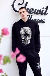 PLEIN BEAR Brand Warm Thick Sweatshirt Hip-Hop Loose Characteristic Personality Skull Pullover Rhinestone Luxury Men's Hoodie 81478
