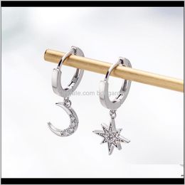 & Hie Drop Delivery 2021 Star Moon Asymmetrical 925 Sterling Sier Cubic Zirconia Hoop Earrings For Women Fashion Cz Circle Ear Ring Earings J