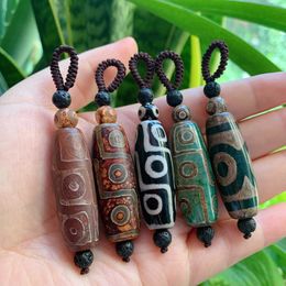 Hand Craft Natural Agat Stone Keychains Handbag Purse Holder Retro Healing 40mm Buddha Tibetan Dzi Agates Nine Eyed Key Chains G1019