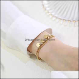 Bracelets Jewelrycharm Bracelet Stainless Steel Dainty Double Link Chain Coin Jewelry For Women Girls Length Adjustable Link Drop Delivery