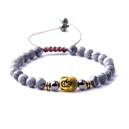 Buddha Bracelet Natural Stone Map Jaspers Beads Bracelets For Women Fashion Hematite Men Jewellery Bileklik Beaded, Strands
