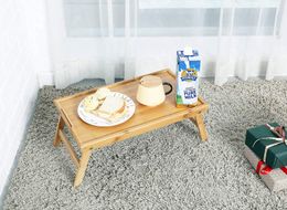 Vassoio per la colazione in bambù con manico, tavolo da letto con gambe pieghevoli, scrivania laptop, vassoio per la colazione per divano, pad snack book bevande