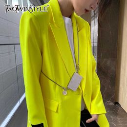 TWOTYLE Minimalist Solid Blazer For Women Notched Long Sleeve Casual Large Size Blazers Female Fashion Clothing 210930