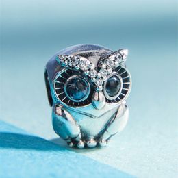 100% 925 Sterling Silver Sparkling Owl Animal Charm Bead with Blue Cz Fits European Pandora Jewellery Charm Bracelets