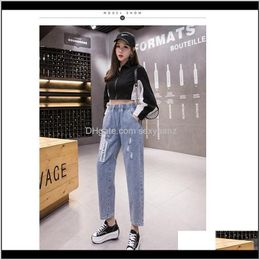 Clothing Apparel Drop Delivery 2021 Fall Harem Mom Jeans Plus Size Womens Elastic High Waist Casual Female Pants Boyfriend Trousers Cotton H1