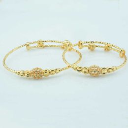 1pcs Women Baby Yellow/white Gold Color Ball Beads Carve Closed Bangles Adjustable Bangle Q0719