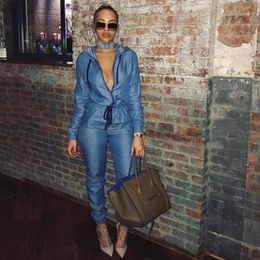 Womens Jumpsuits Rompers for Women 2021 Fall Casual Fashion Blue Hoodies Long Sleeve Thin Denim