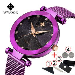 Women Watches Top Brand Luxury Diamond Purple Women's Stainless Steel Watch Quartz Original Female Wristwatch Women Watch 210527