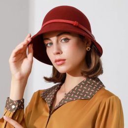 Berets Winter Autumn Quality Woolen Women Ladies Fedoras Top Hat Jazz Caps European American Round Bowler Hats
