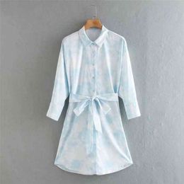 Summer Women Vintage Shirts Dress Long Sleeve Tie dye Print Mini es Female Elegant Fashion Street vestidos 210513