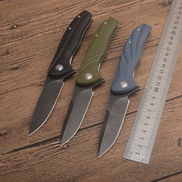 1Pcs Top Quality Flipper Folding Knife D2 Stone Wash Drop Point Blade G10 + Stainless Steel Sheet Handle Ball Bearing EDC Pocket Knives 3 Handles Colours