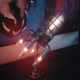 -Luces de noche Vintage Rocket Ship Lámpara Steampunk Industrial Escritorio Decoractivo Mesita de noche Luz de mesa para Dormitorio Decoración Niños Regalos