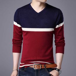 Liseaven Men Pullover Sweater V Neck Casual Slim Fit Sweaters Long Sleeve Tops Y0907