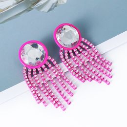 Boutique Pink Crystal Long Chain Charm Dangle Earrings For Women za Jewellery Fashion Statement Earrings Accessories