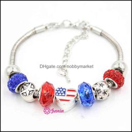 Charm Bracelets Jewellery Factory Outlet Brand Bracelet Arrival Wholesale Diy Patriotic Style Star Beads Heart Shaped Usa American Flag Drop D