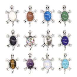 Natural Stone Tortoise Charms Pendant Turquoise Amethyst Tiger Eye Quartz Wholesale Jewelry for Women men DIY Acc