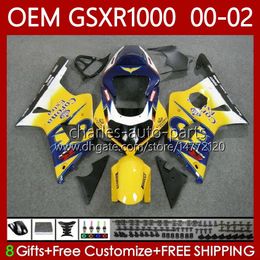 OEM Body kit For SUZUKI GSXR 1000 CC GSXR-1000 01-02 Bodywork 62No.2 factory yellow GSXR1000 K2 1000CC 2001 2002 2002 GSX-R1000 GSX R1000 00 01 02 Injection Mould Fairings