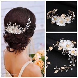 Le Liin Wedding Boho Flowers Vine Rustic Bridal Crystal Jewellery Bride Accessories Gold Hairpiece Headband