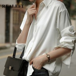 Autumn Silk Stain Women's Shirt Female Blouse Tops Long Sleeve Turn-down Collar Korean OL Style Loose Blouses 210428