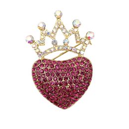 10pcs/lot Women Jewelry Brooches Bling Red Crystal Rhinestone Love Heart With Crown Tiara Brooch Pin