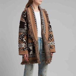 Jastie Rétro Léopard Jacquard Cachemire Cardigan Pull Manteau Femmes Laine Automne Hiver Pull Cardigan Veste Pardessus 210419