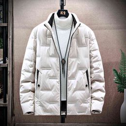 2021 Men's Winter New down Jacket Youth Stand Collar Short Thickened White Duck down Leisure Warm Cotton-Padded Coat G1115