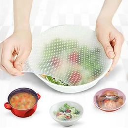4Pcs/Set Silicone Stretch Lids Kitchen Tool Reusable Multifunctional Eco Fresh Food Storage Saver Wrap Seal Cover Wrap Stretch Lids HY0301