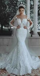 Modern New 2021 Romantic Gorgeous Long Sleeve Mermaid Wedding Dresses Beading Lace Princess Bridal Gown Custom Made Appliques See 227L