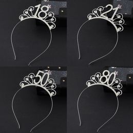 Crystal Crown Rhinestone Princess Tiara Headband Birthday Party Decor Cake Topper Silver 16/18/21/30/40/50/60/80th