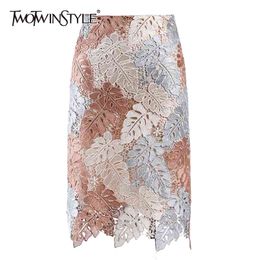 Hit Colour Elegant Skirt For Women High Waist Patchwork Lace Vintage Midi Bodycon Skirts Female Spring Clothing 210521