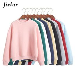 Jielur 9 Solid Colors Harajuku Pink Hoodie Women Fleece Chic Japanese Kpop Sweatshirt Blue Kawaii Sudadera Mujer M-XXL 210928