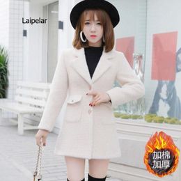 Women's Wool & Blends Winter Women Long Coat Solid Lapel Sleeve Elegant Pink Thick Warm Casual Office Work Overcoat