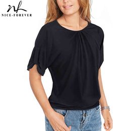 Nice-forever Summer Basic Black Lace Patchwork Casual t-shirts Women Loose Tees tops btyT039 210419