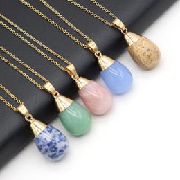 Pendant Necklaces 2021 Natural Stones Rose Quartz Round Drop-shaped Semi-precious Stone Necklace Multi-stoneDIY Exquisite Jewelry Gift