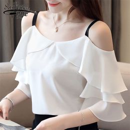 summer Lady Chiffon Blouse and top fashion short shirts tops loose comfortable Off-the-shoulder chiffon shirt 3571 50 210521