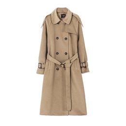 winter double breasted Woolen Coat Women Long belt Button Jacket Lady outwear 210421