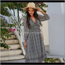 Womens Clothing Apparel Drop Delivery 2021 Bluemood Dresses For Women Casual Summer Chiffon Ruffle V Neck Floral Print Boho Beach Dress Tunic